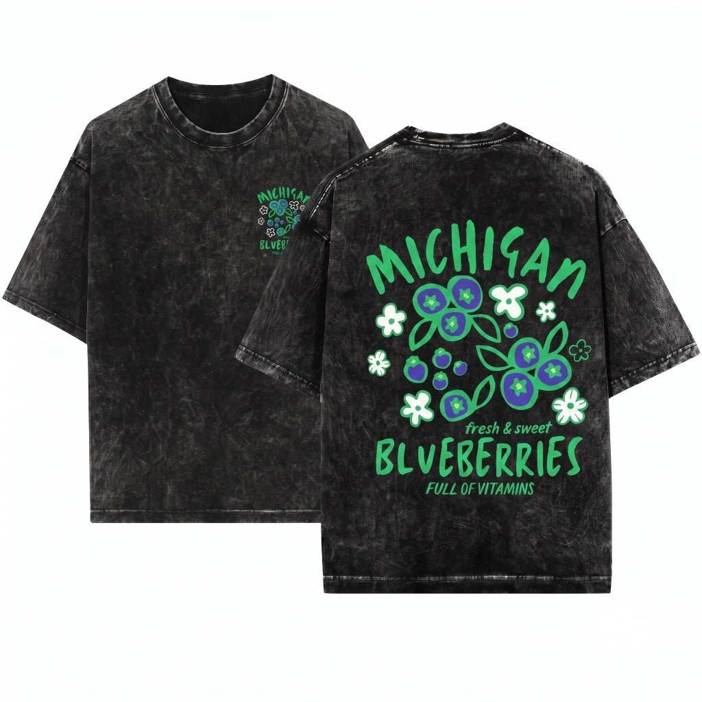 Michigan Summer Blueberries Graphic Apparel Unisex Wash T-Shirt
