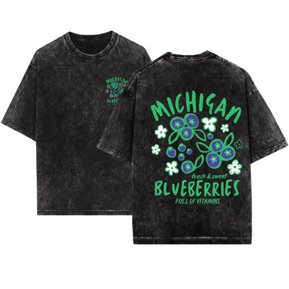Michigan Summer Blueberries Graphic Apparel Unisex Wash T-Shirt