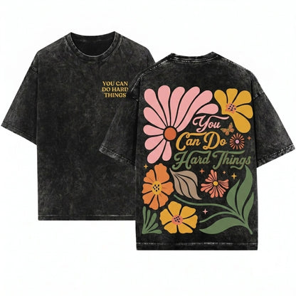 Motivational Positive Mental Health Affirmation Teacher Retro Boho Floral Graphic Unisex Wash T-Shirt