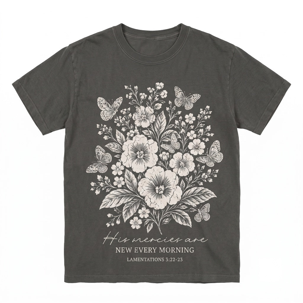 Christian Boho His Mercies Are New Every Morning Faith Based Lamentations Bible Verse Inspirational Unisex TShirt