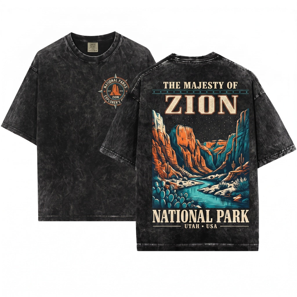 Zion National Park Vintage Desert Canyon Landscape Retro Southwest Nature Scenic Aesthetic Graphic Gift Unisex Wash T-Shirt