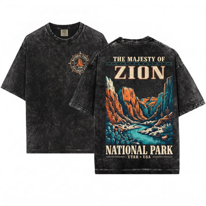 Zion National Park Vintage Desert Canyon Landscape Retro Southwest Nature Scenic Aesthetic Graphic Gift Unisex Wash T-Shirt