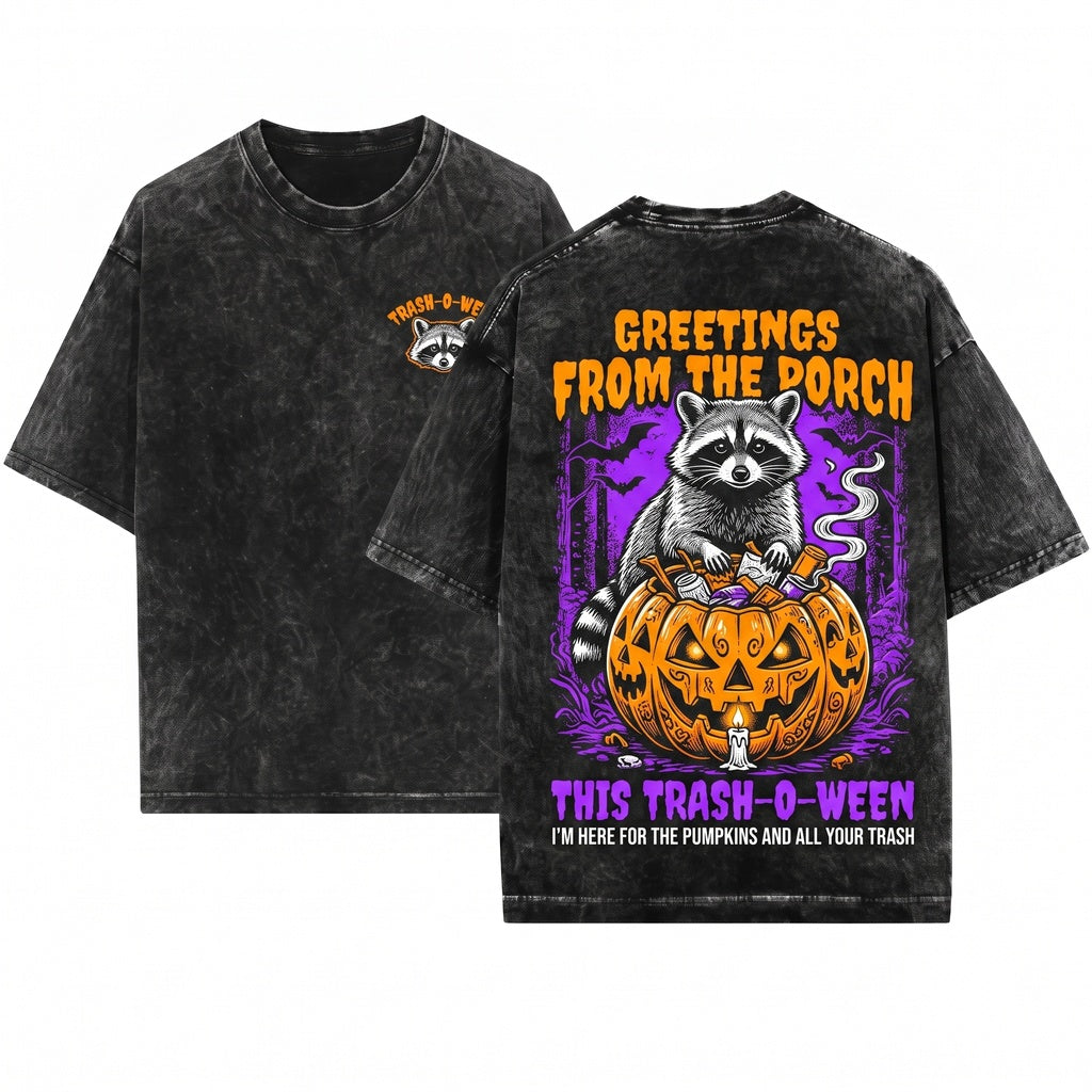 Trashy Halloween Raccoon Spooky Funny Graphic Vintage Unisex Wash T-Shirt