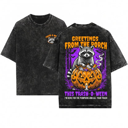 Trashy Halloween Raccoon Spooky Funny Graphic Vintage Unisex Wash T-Shirt