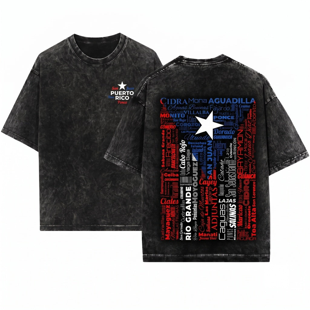 Puerto Rico Flag Heritage Roots Raised Travel Souvenir Present Unisex Wash T-Shirt