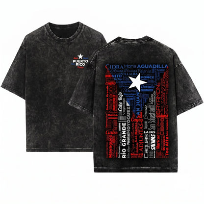 Puerto Rico Flag Heritage Roots Raised Travel Souvenir Present Unisex Wash T-Shirt