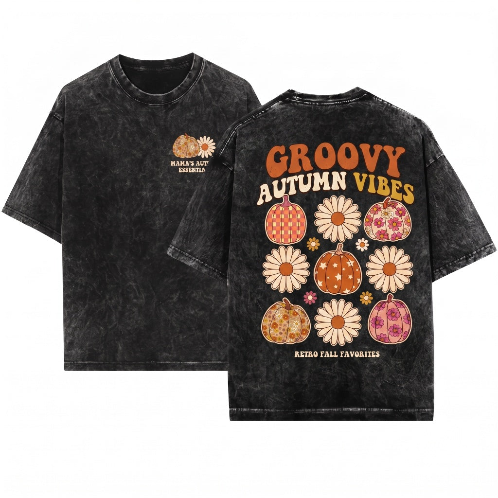 Retro Vintage Floral Pumpkin Cute Halloween Fall Autumn Women Unisex Wash T-Shirt