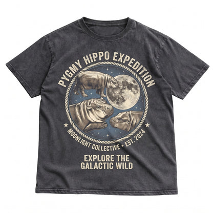 Three Pygmy Hippos Moon Graphic Wildlife Animal Lover Cute Top Unisex TShirt