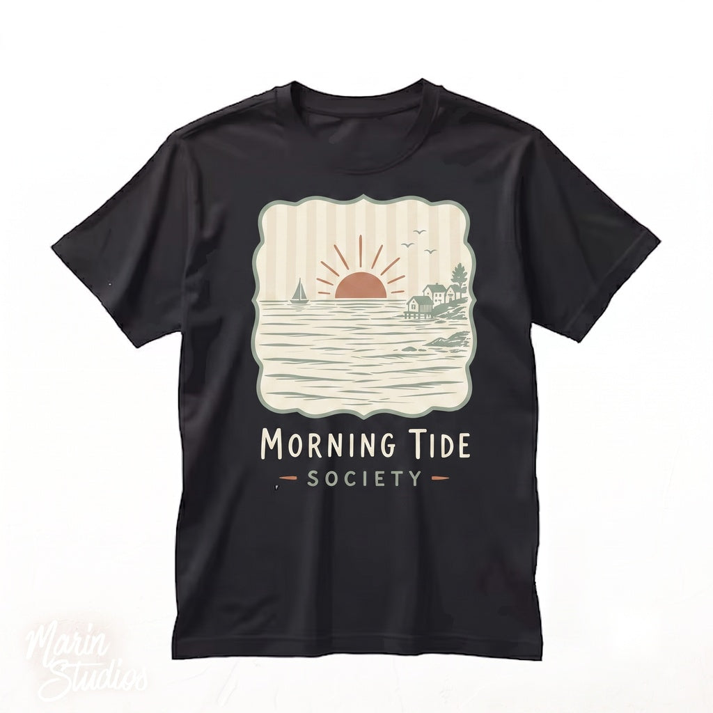 Morning Tide Society Coastal Sunrise Beach Graphic Nautical Summer Unisex TShirt