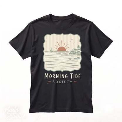 Morning Tide Society Coastal Sunrise Beach Graphic Nautical Summer Unisex TShirt