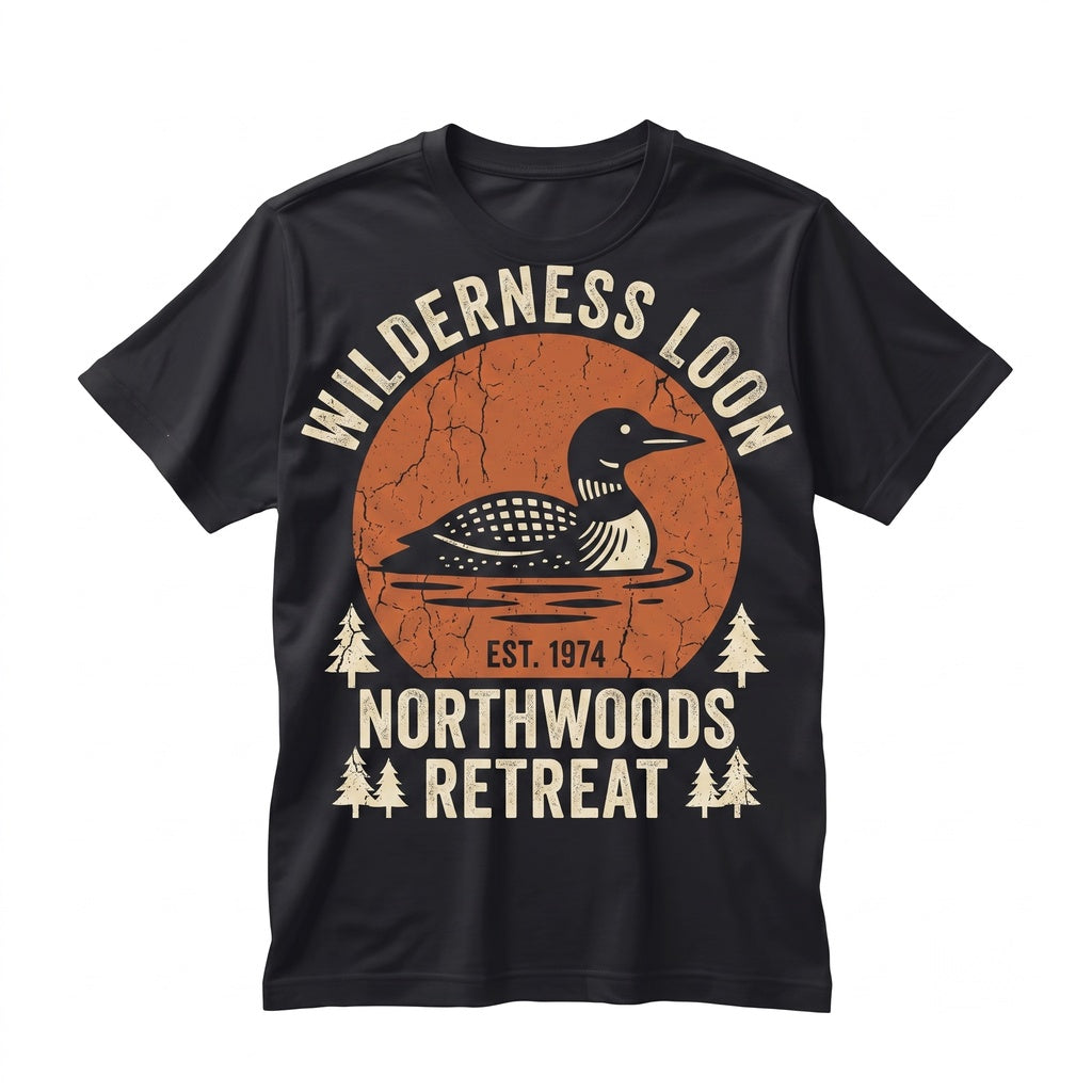 Vintage Loon Lake Wildlife Nature Bird Graphic Rustic Outdoor Gift Unisex TShirt