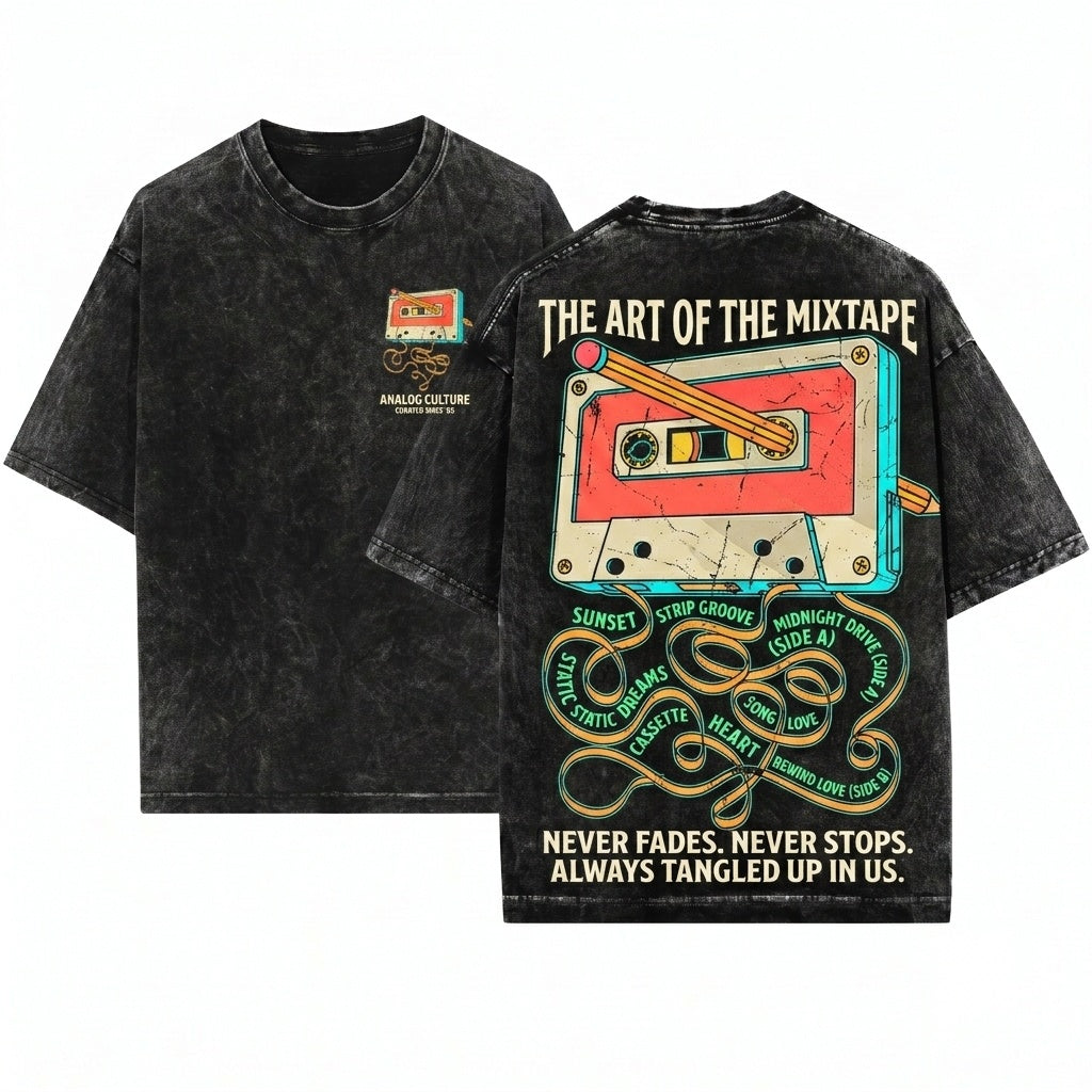 80s 90s Cassette Tape Pencil Rewind Retro Vintage Music Nostalgia Gift Unisex Wash T-Shirt