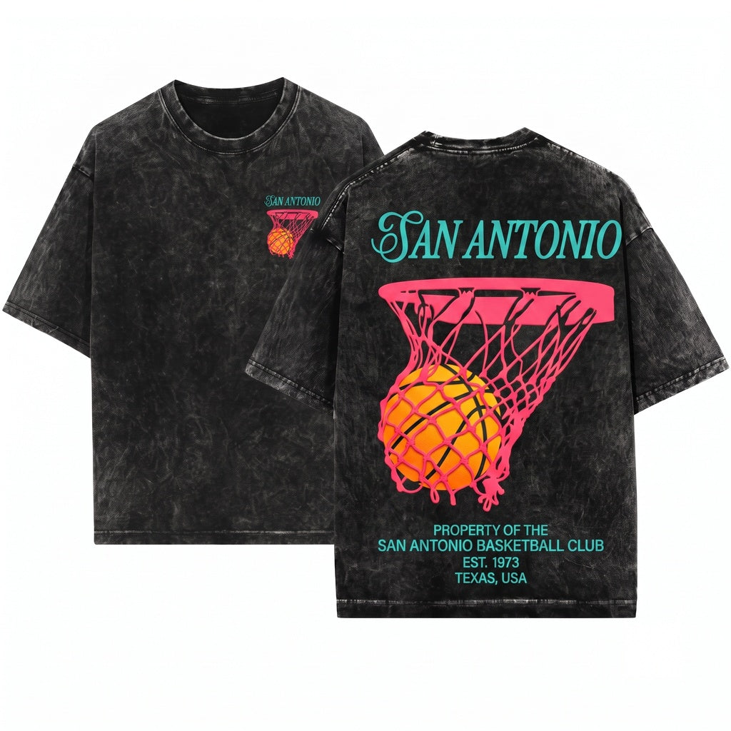 San Antonio Basketball Streetwear Graphic Game Day Fiesta Unisex Wash T-Shirt