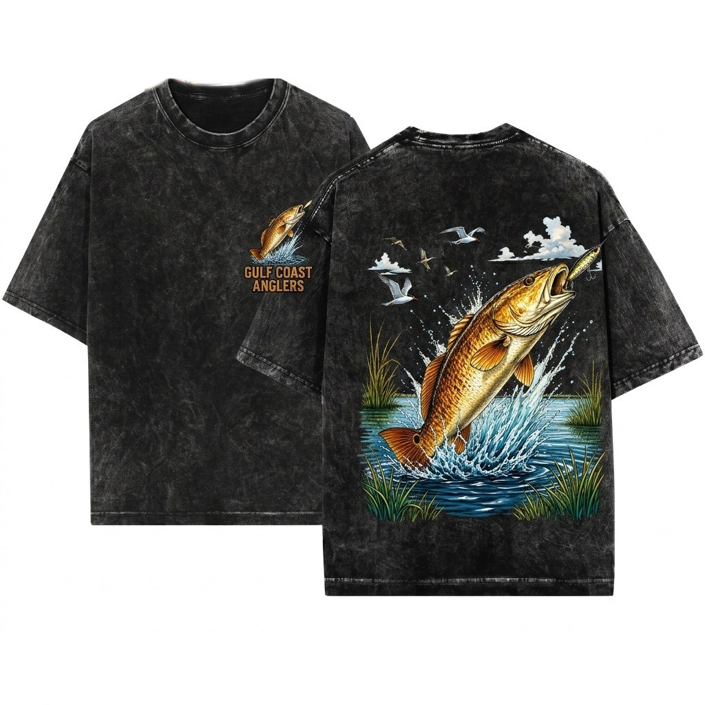 Vintage 90s Retro Redfish Drum Saltwater Angler Graphic Nature Aesthetic Gift Unisex Wash T-Shirt