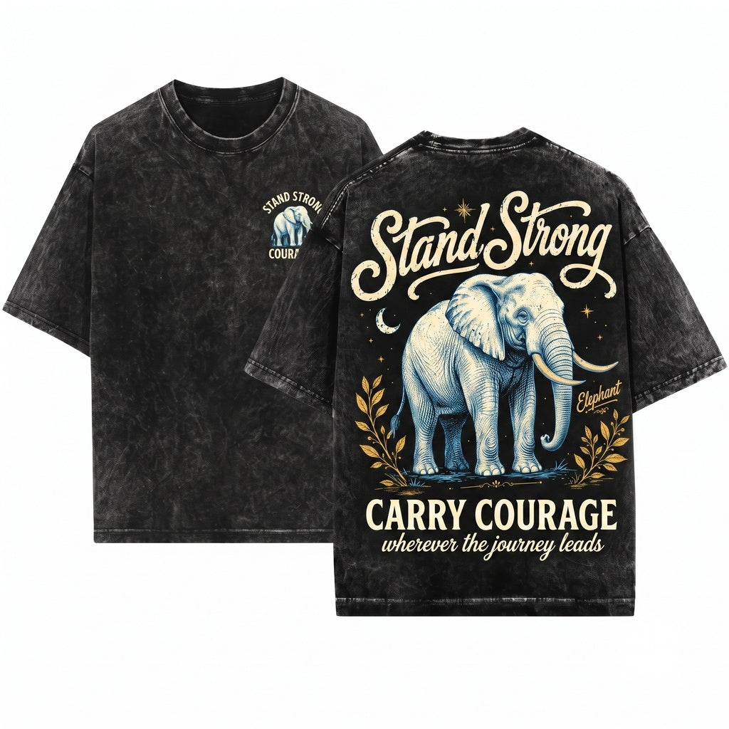 Elephant Stand Strong Inspirational Motivational Graphic Print Vintage Apparel Unisex Wash T-Shirt