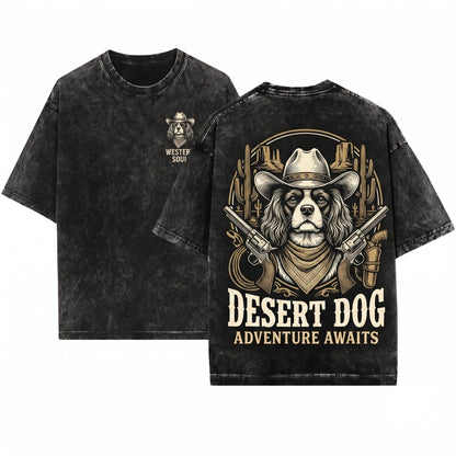 Vintage Western Retro Desert Cavie Cowboy Dog Gift for Cavalier King Charles Pet Lovers Mom Dad Unisex Wash T-Shirt