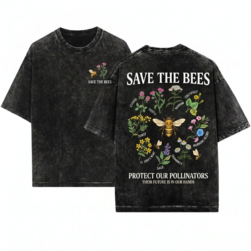 Save Bees Pollinator Herb Garden Floral Plant Lover Gift Unisex Wash T-Shirt