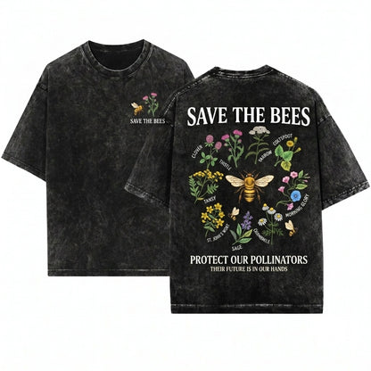 Save Bees Pollinator Herb Garden Floral Plant Lover Gift Unisex Wash T-Shirt