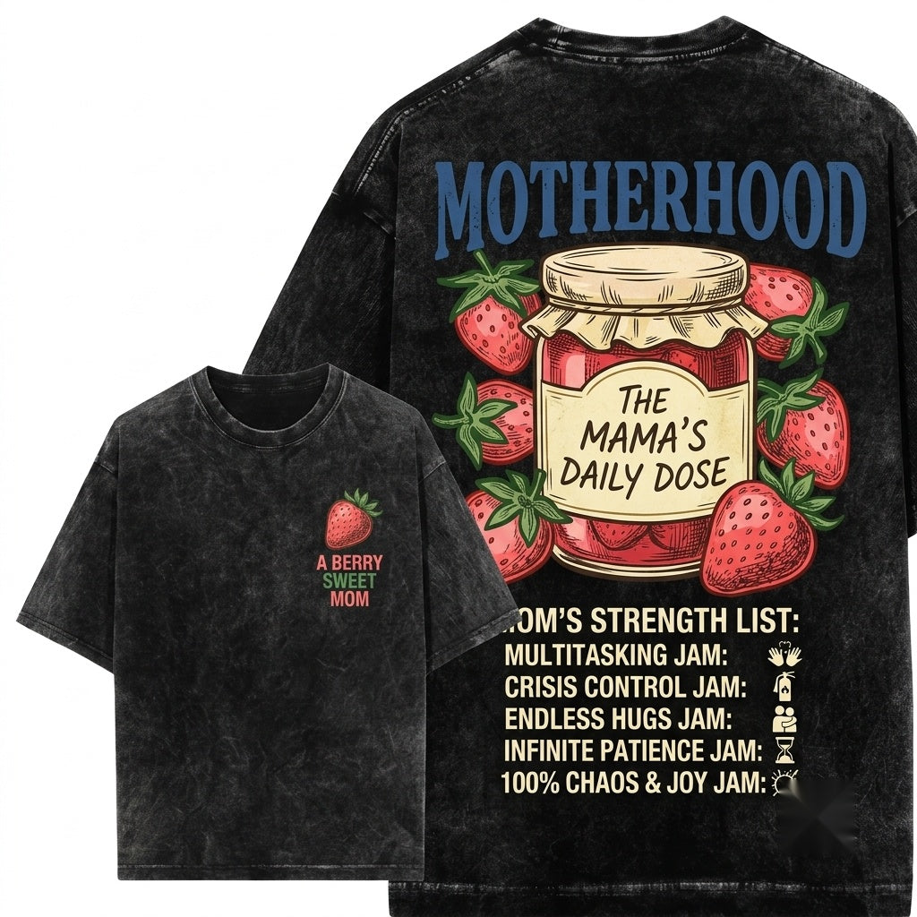 Motherhood Is My Jam Strawberry Mama Graphic Cute Gift Unisex Wash T-Shirt