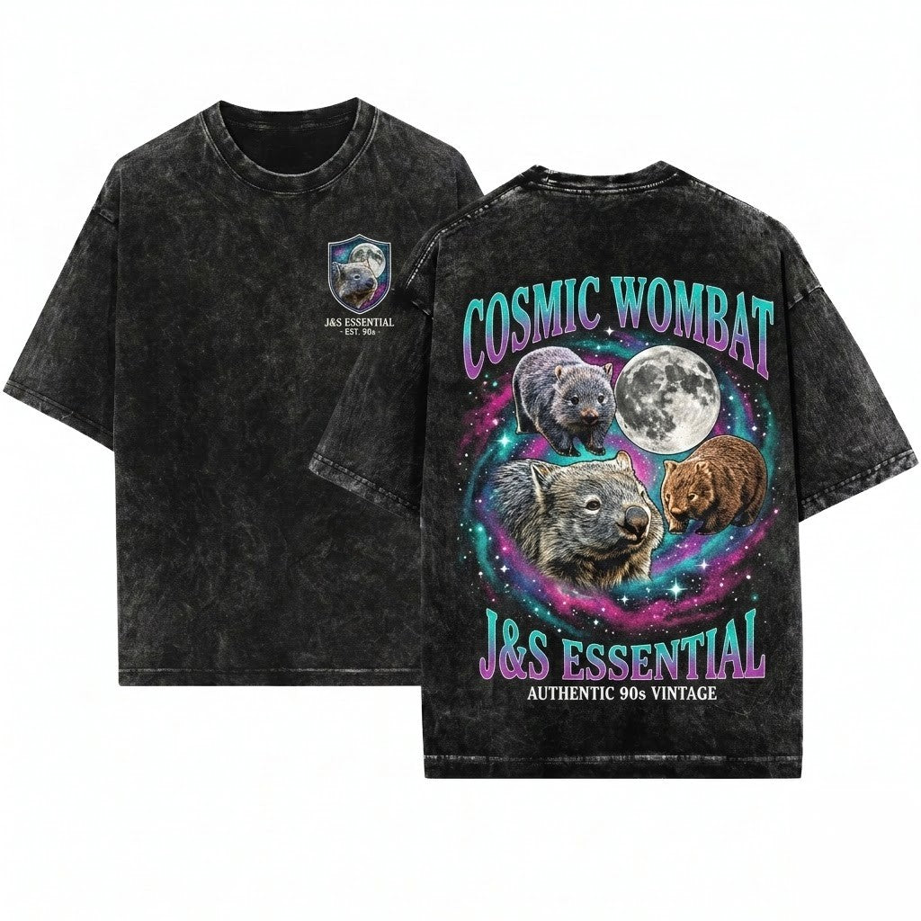Three Wombats Graphic Galaxy Moon Space Cute Aussie Funny Australian Animal Wildlife Unisex Wash T-Shirt