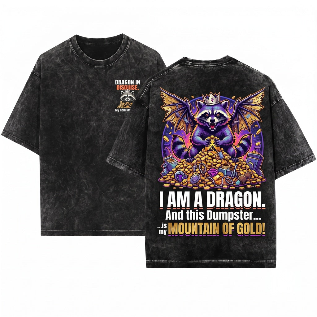 I Am Dragon Raccoon Purple Vintage Japanese Graphic Novelty Tee Unisex Wash T-Shirt