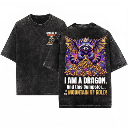 I Am Dragon Raccoon Purple Vintage Japanese Graphic Novelty Tee Unisex Wash T-Shirt