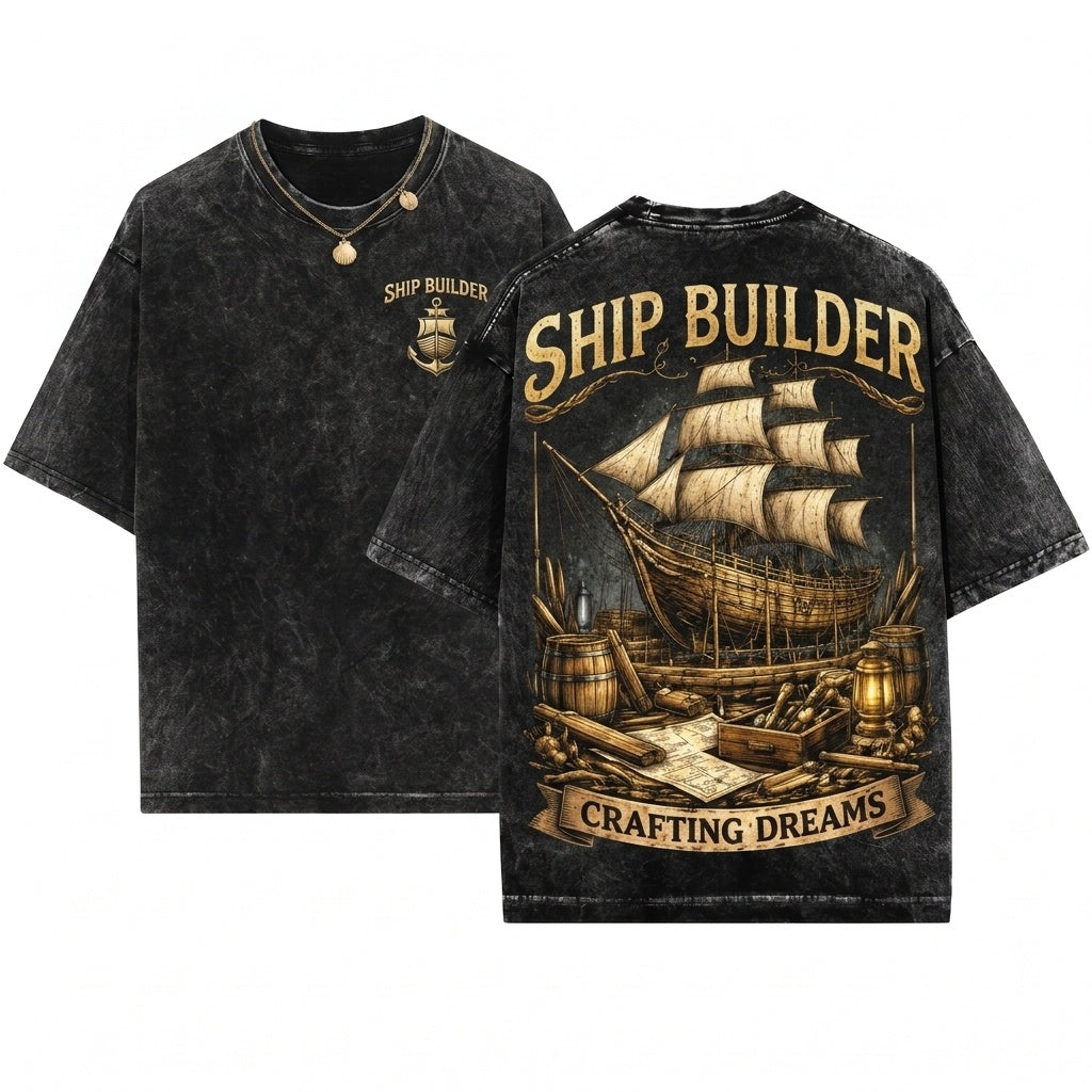 Vintage Nautical Sailing Shipbuilder Crafting Dreams Maritime Engineer Apparel Gift for Him Unisex Wash T-Shirt
