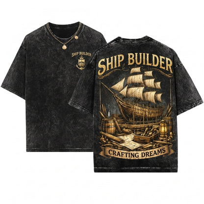 Vintage Nautical Sailing Shipbuilder Crafting Dreams Maritime Engineer Apparel Gift for Him Unisex Wash T-Shirt
