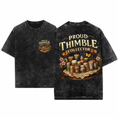 Vintage Sewing Lover Whimsical Design Thimble Collector Unisex Wash T-Shirt