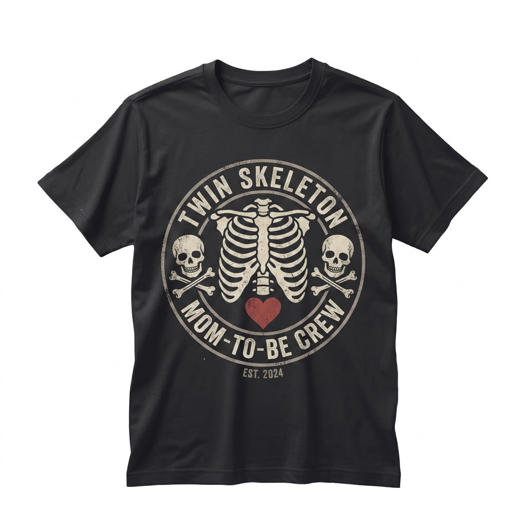 Cute Twins Halloween Maternity Pregnancy Announcement Skeleton Graphic Top for Pregnant Women Unisex TShirt