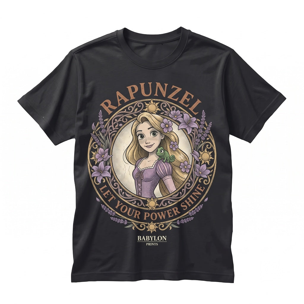 Oversized Long Hair Princess Floral Pascal Lantern Vacation Graphic Unisex TShirt