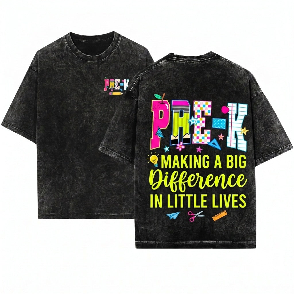 PRE-K Preschool Teacher Back to School First Day Custom Neck Name Gift Unisex Wash T-Shirt