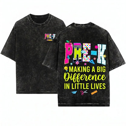 PRE-K Preschool Teacher Back to School First Day Custom Neck Name Gift Unisex Wash T-Shirt