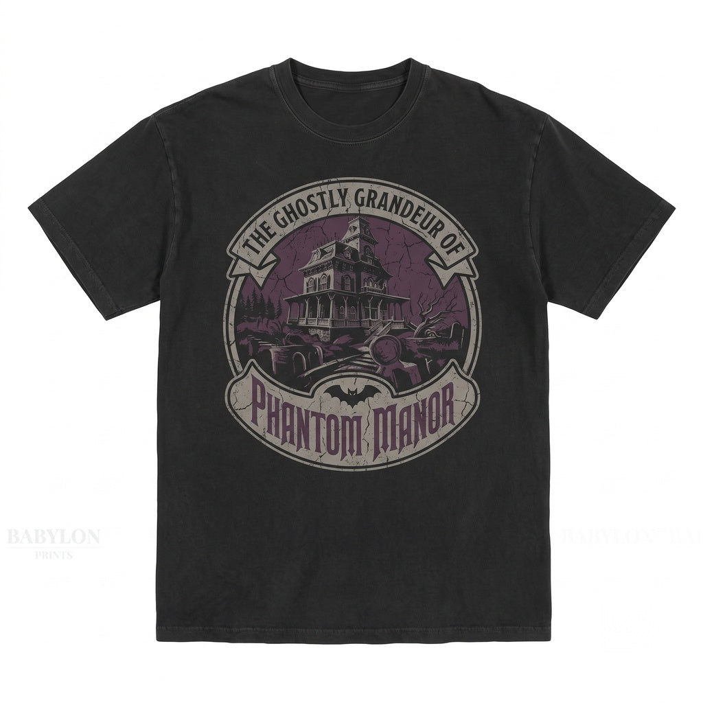 Vintage Phantom Manor Paris Theme Park Hitchhiking Ghosts Spooky Graphic Apparel Unisex TShirt