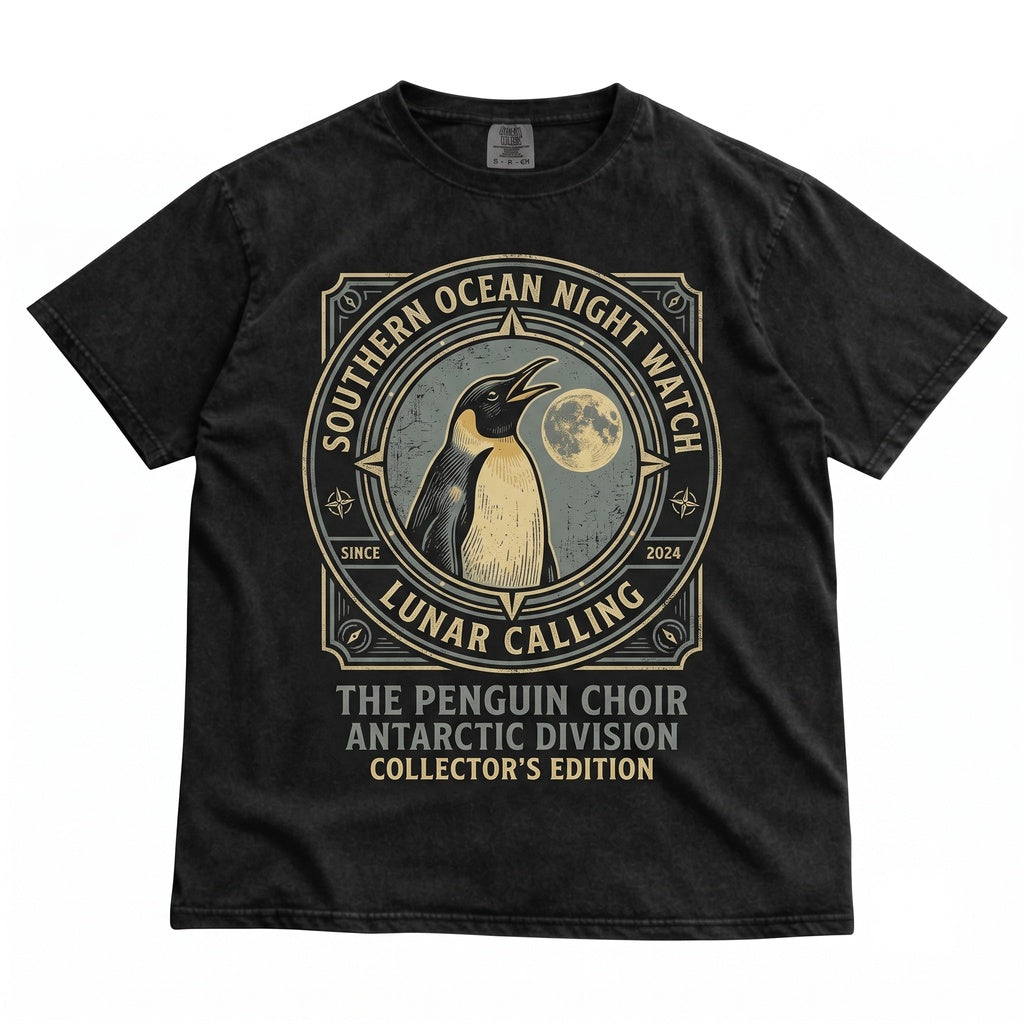 Vintage 90s Three Squawking Penguin Full Moon Retro Aesthetic Galaxy Nature Art Gift Unisex TShirt