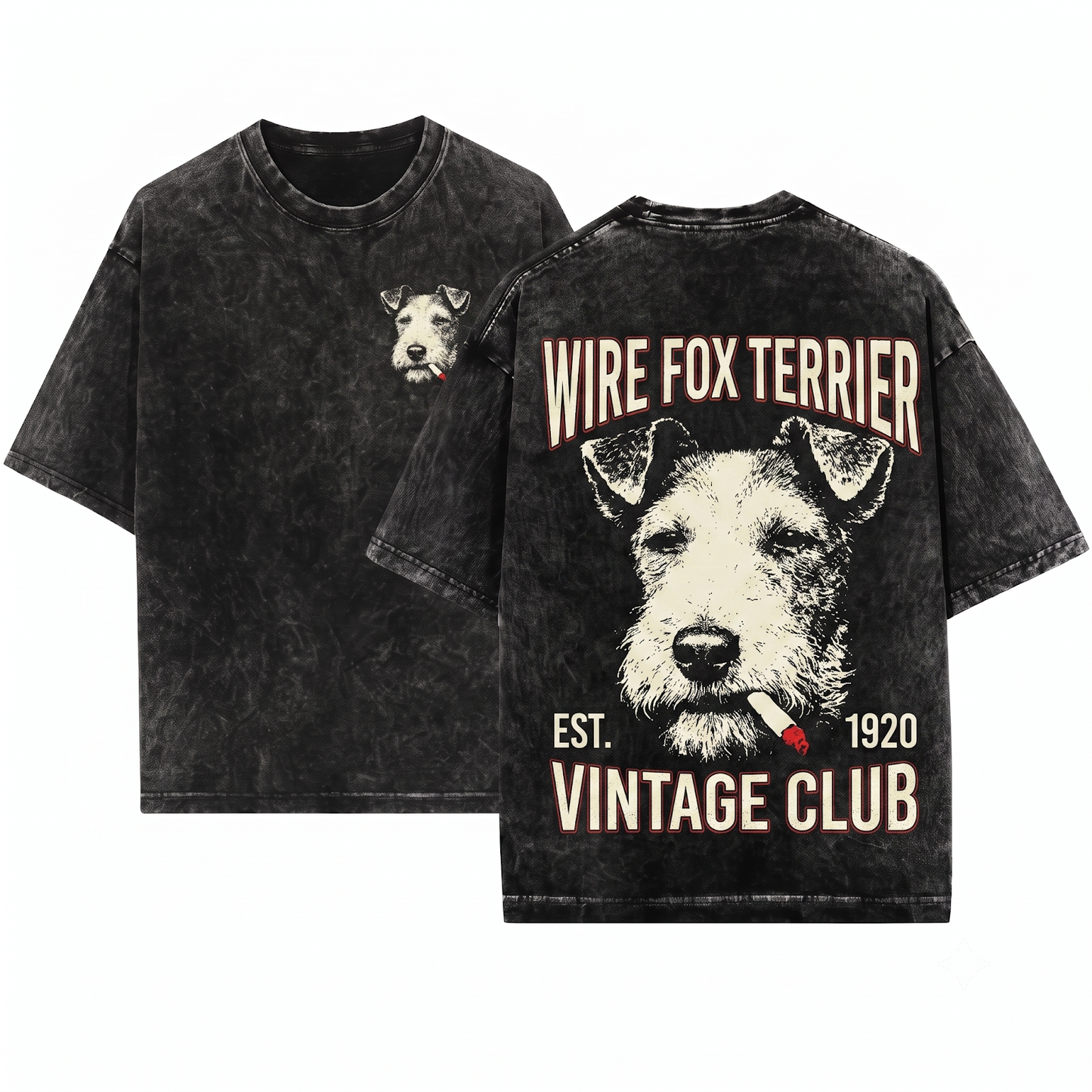 Vintage Grunge Smoking Wire Fox Terrier Tee Funny Y2K Edgy Dog Meme Graphic Cool Pet Owner Gift Unisex Heavyweight Garment-Dyed T-Shirt