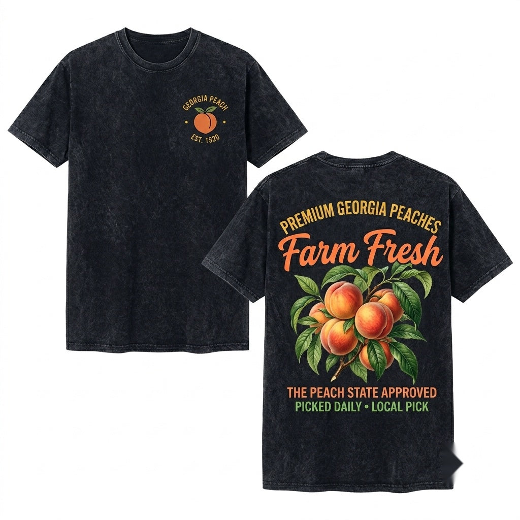 Georgia Peach Graphic Vintage Soft Cotton Top Unisex Wash T-Shirt