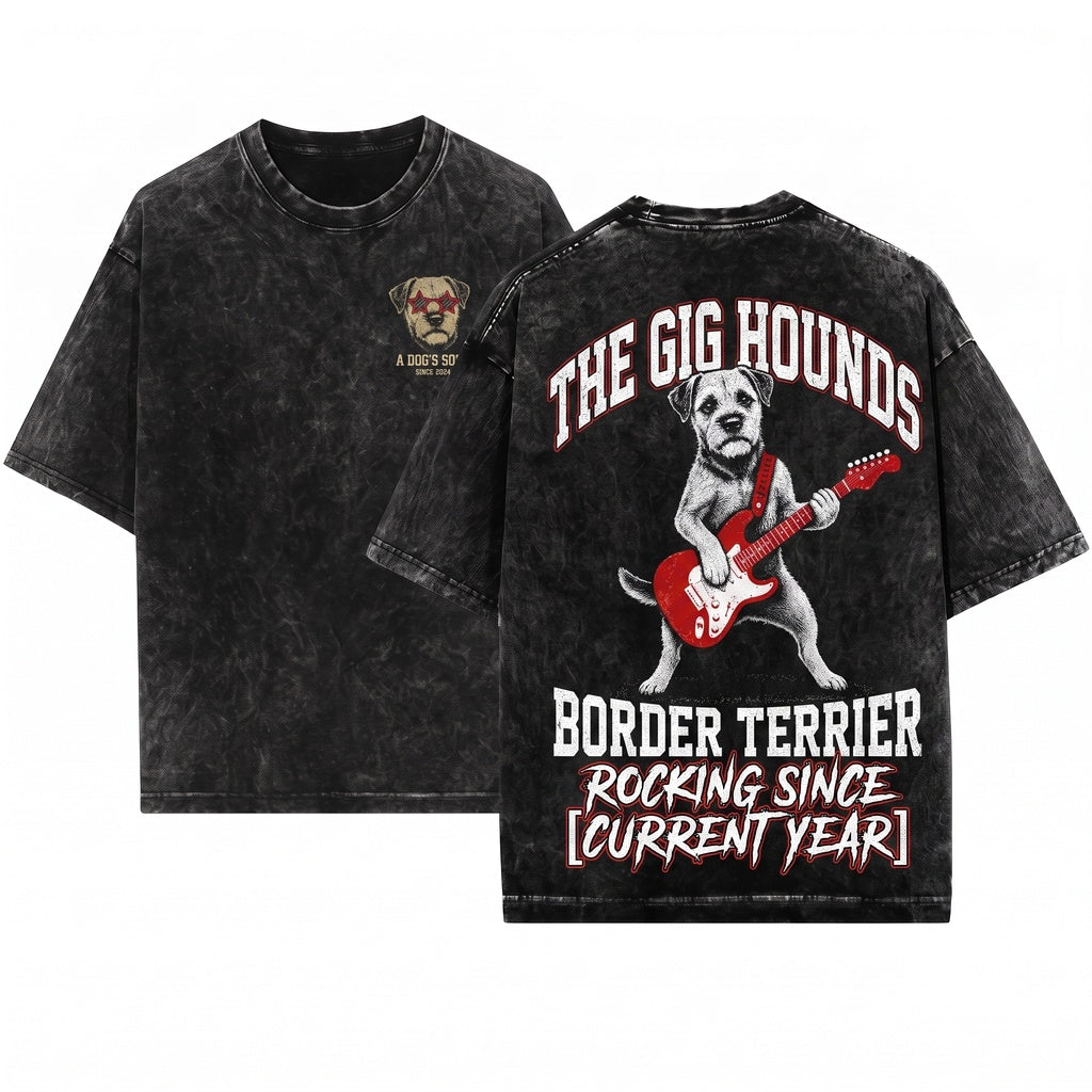 Border Terrier Dog Owner Guitarist Rocker Music Lover Funny Graphic Unisex Wash T-Shirt