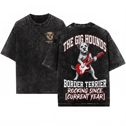 Border Terrier Dog Owner Guitarist Rocker Music Lover Funny Graphic Unisex Wash T-Shirt