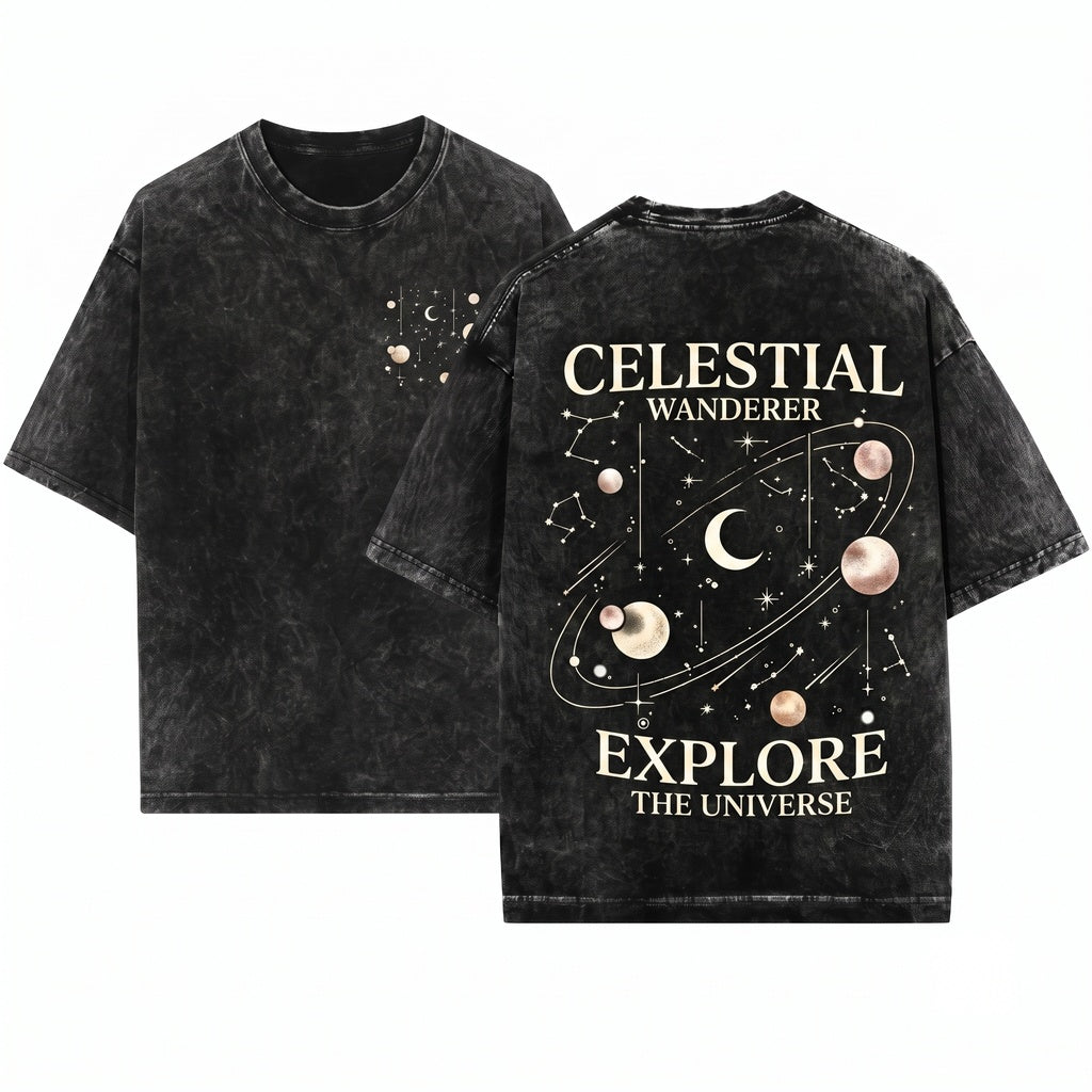 Celestial Moon Phase Astronomy Graphic Unisex Wash T-Shirt