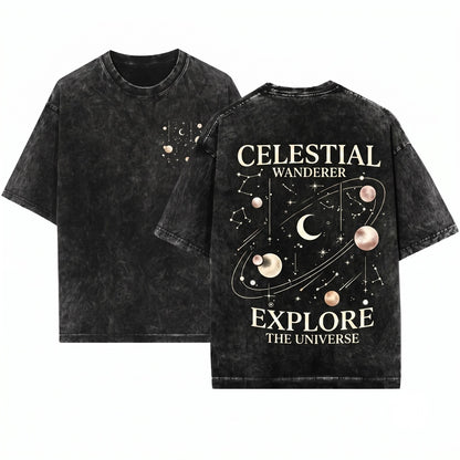 Celestial Moon Phase Astronomy Graphic Unisex Wash T-Shirt