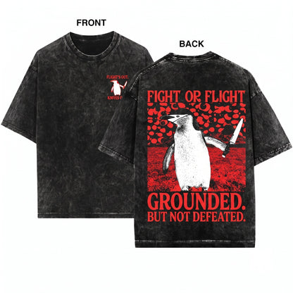 Fight or Flight Vintage Japanese Funny Penguin Unisex Wash T-Shirt