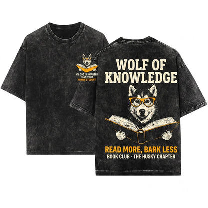 Siberian Husky Reading Dog Librarian Bookworm Mom Dad Gift Unisex Wash T-Shirt