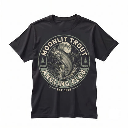 Rainbow Trout Moonlit Lake Graphic 90s Fisherman Gift Outdoor Adventure Unisex TShirt