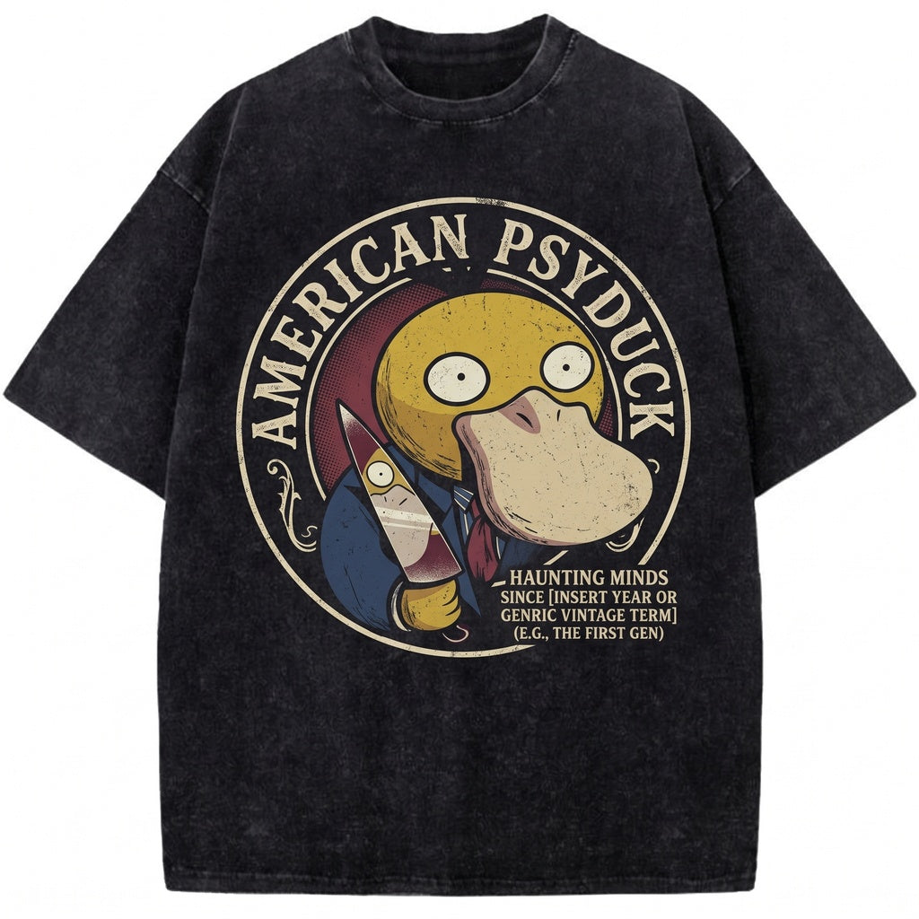 Vintage Psyduck Acid Washed Graphic Top, Funny Retro Japanese Anime Manga Oversized Streetwear Gift Unisex TShirt