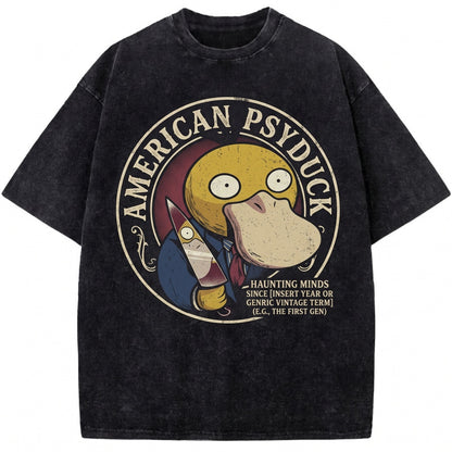 Vintage Psyduck Acid Washed Graphic Top, Funny Retro Japanese Anime Manga Oversized Streetwear Gift Unisex TShirt