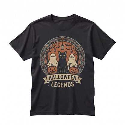 Black Cat Pumpkin Crescent Moon Gothic Stained Glass Spooky Halloween Gift Graphic Unisex TShirt