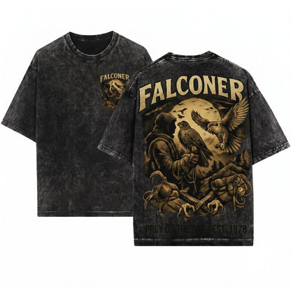 Mystical Falconer Bird of Prey Faux Gold Print Fantasy Raptor Falconry Art Gothic Nature Lover Gift Unisex Wash T-Shirt