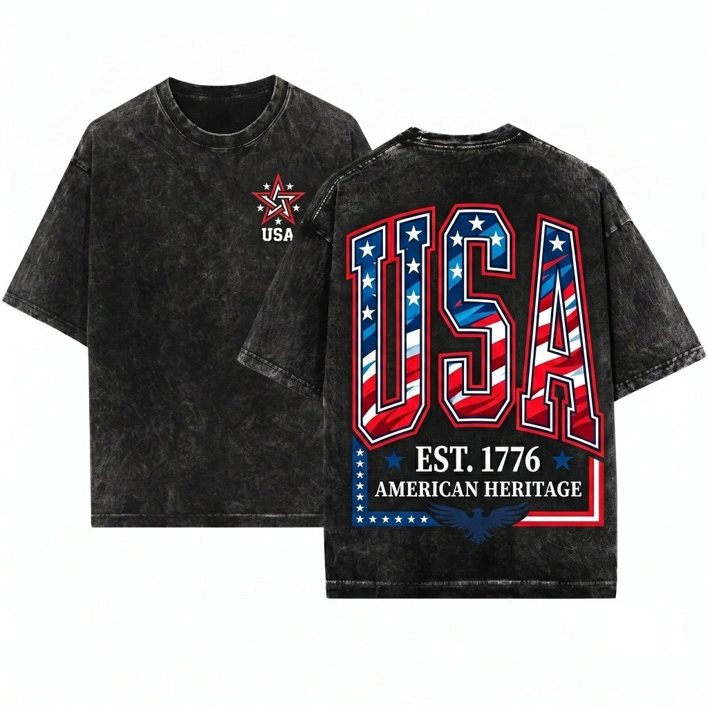 Patriotic USA Stars America National Flag Heritage Pride Graphic Apparel Unisex Wash T-Shirt