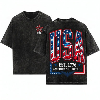 Patriotic USA Stars America National Flag Heritage Pride Graphic Apparel Unisex Wash T-Shirt